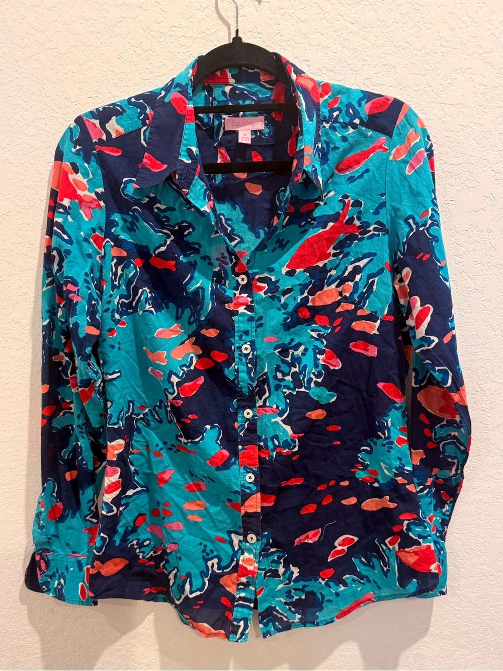 Lilly Pulitzer‎ Navy Button-Up with Teal, Red & Coral Print